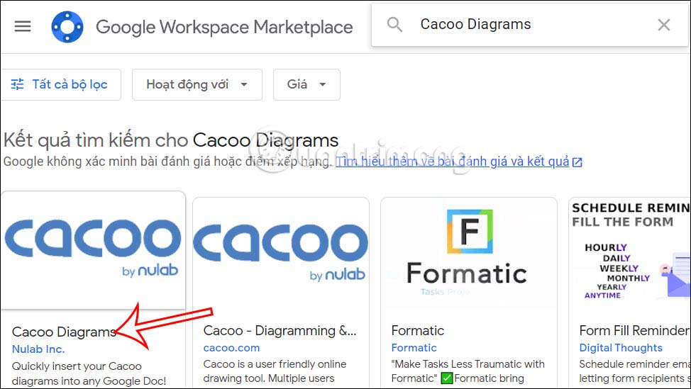 Tìm tiện ích  Cacoo Diagrams  trong Docs