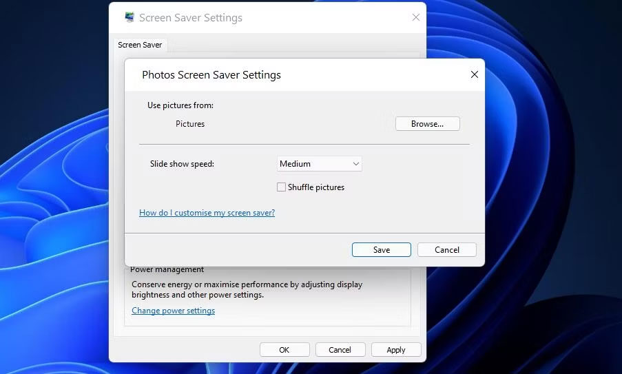 Cửa sổ Photos Screen Saver Settings