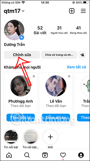 Chỉnh sửa tài khoản Instagram