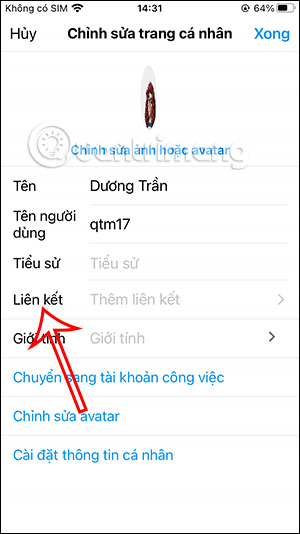 Liên kết vào tài khoản Instagram