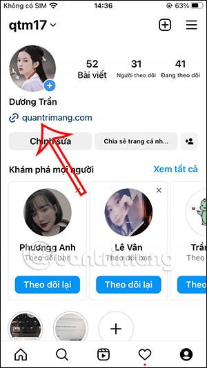 Giao diện hồ sơ Instagram