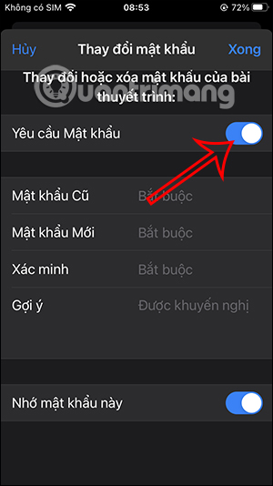 Tắt nhập mật khẩu slide Keynote