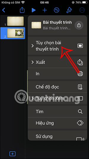 Tùy chọn bài thuyết trình Keynote