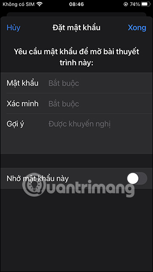 Nhập mật khẩu slide trên Keynote