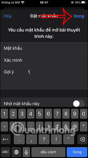 Lưu mật khẩu slide trên Keynote