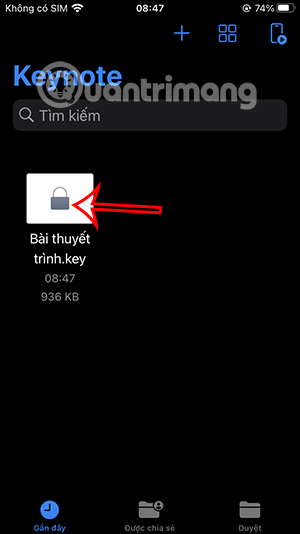 Slide trên Keynote đã khóa