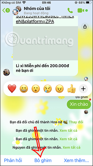 Bỏ ghim tin nhắn Messenger