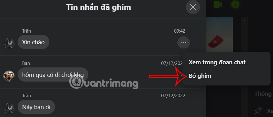 Bỏ ghim tin nhắn Messenger