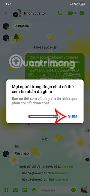Thông báo ghim tin nhắn trên Messenger