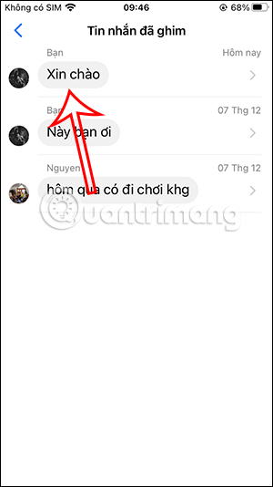 Danh sách tin nhắn Messenger