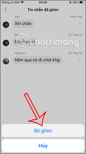 Bỏ ghim tin nhắn trên Messenger