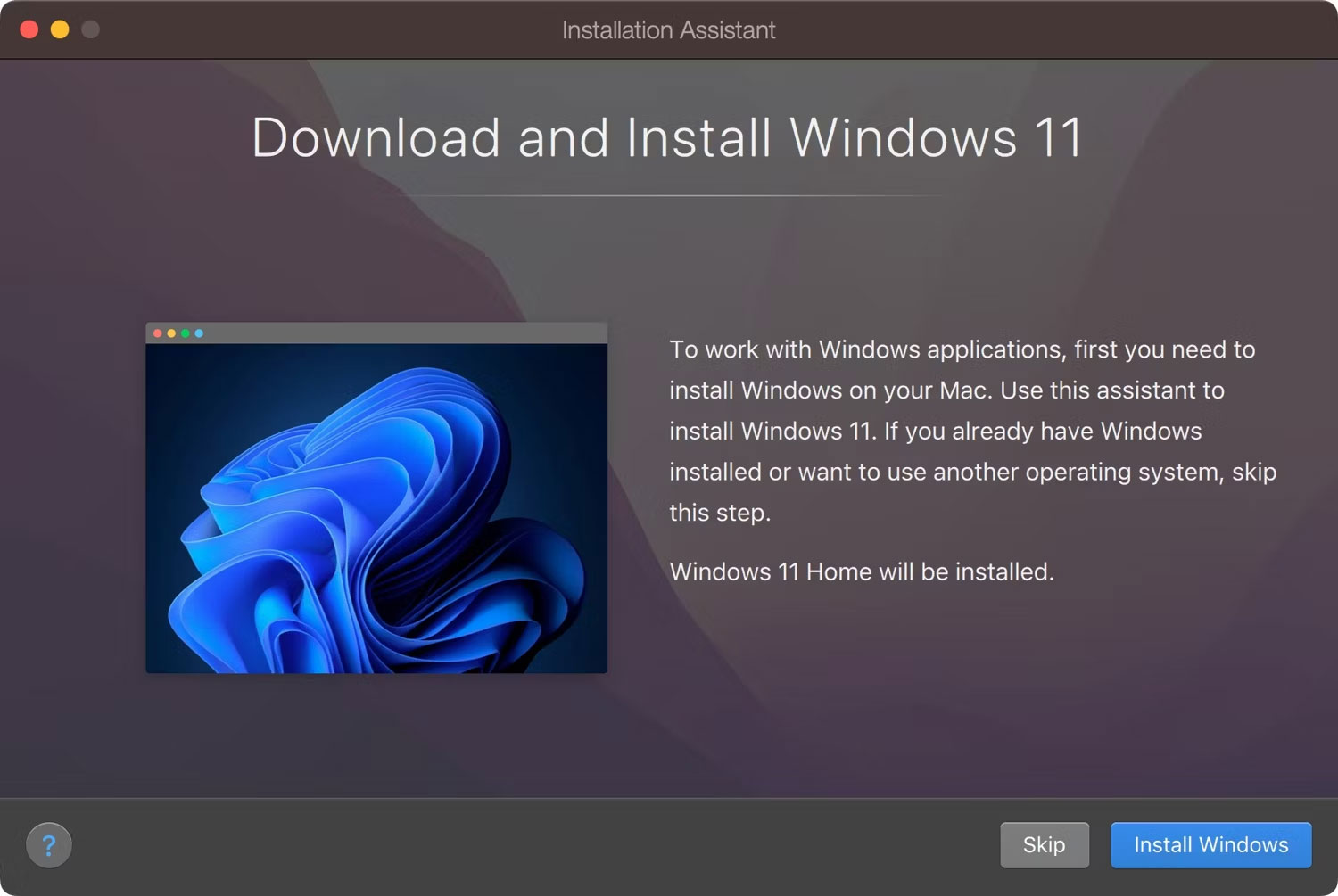 Installation Assistant trong Parallels Desktop 18 cho macOS tải xuống và cài đặt Windows 11