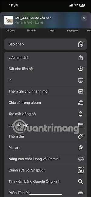 Tùy chọn ảnh đã xóa nền iPhone