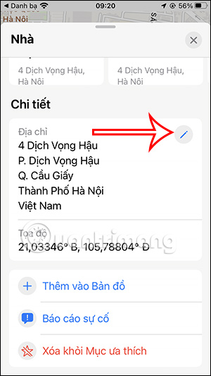 Chỉnh sửa địa chỉ Nhà