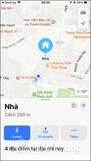 Nhấn chọn địa chỉ nhà trên Apple Maps