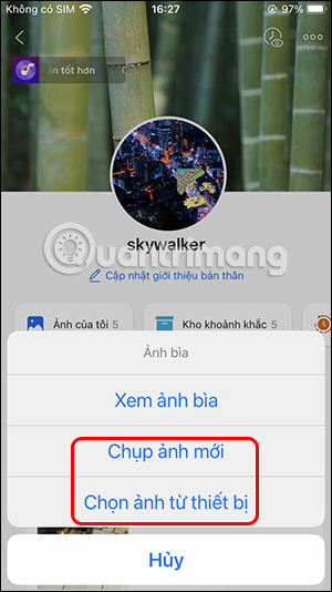 Tùy chọn ảnh bìa Zalo