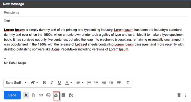 Nhấp vào biểu tượng Google Drive để đính kèm file