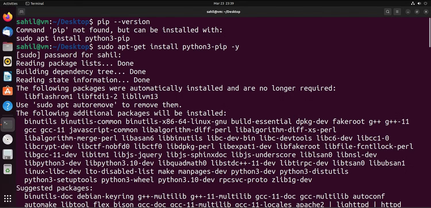 Cửa sổ Ubuntu Terminal với các snippet có code cài đặt