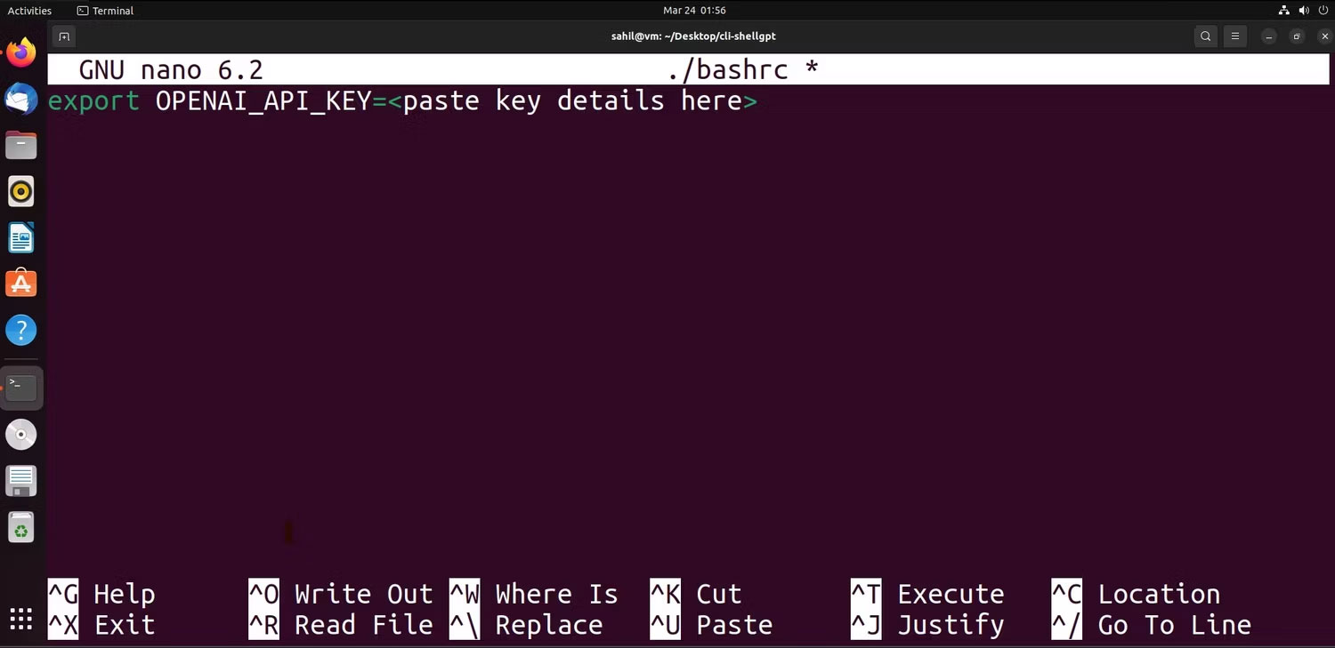 Cửa sổ Ubuntu Terminal với các đoạn code để tạo và lưu biến môi trường
