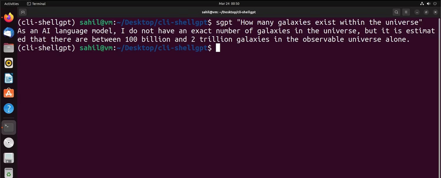 Giao diện Ubuntu Terminal với phản hồi truy vấn