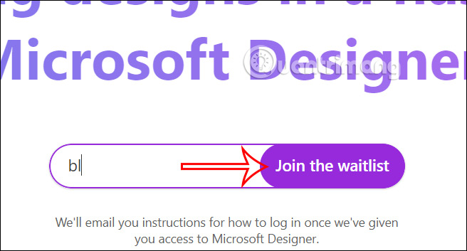Nhập email đăng ký Microsoft Designer