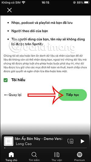 Chọn xóa tài khoản Spotify