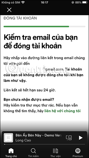 Gửi email xóa tài khoản Spotify