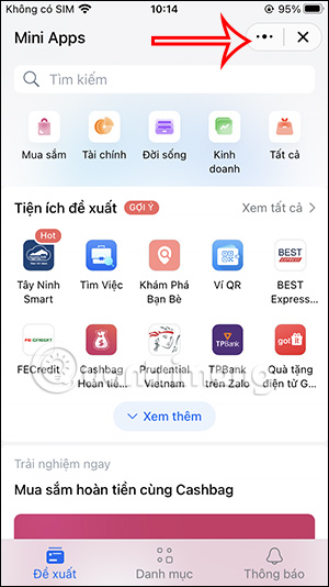 Tùy chọn Mini Apps