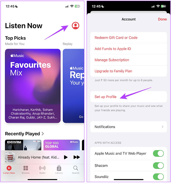 Tạo profile chia sẻ playlist Apple Music