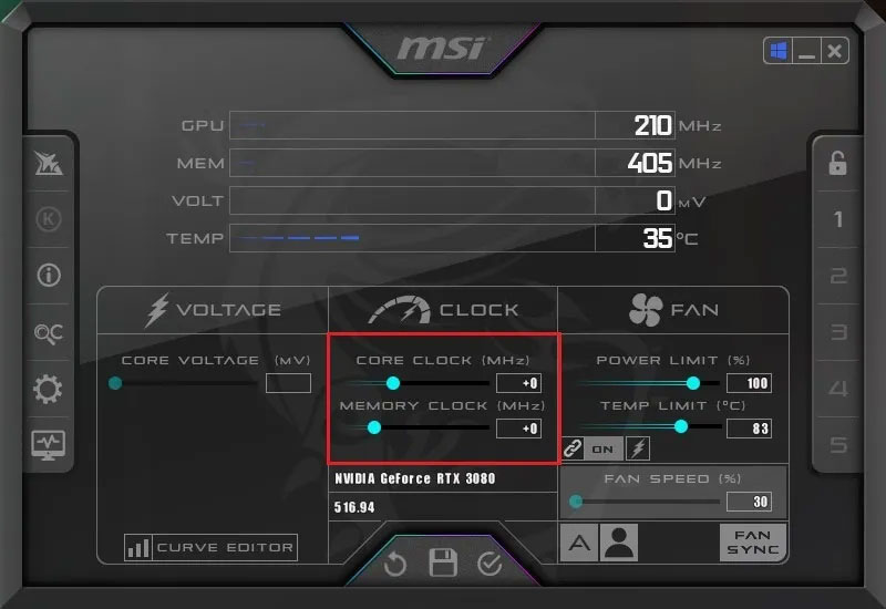 Điều khiển xung nhịp MSI Afterburner