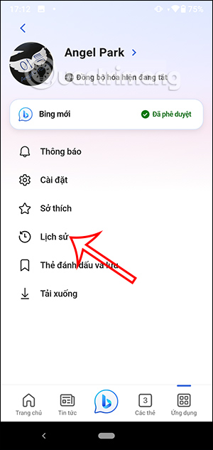 Lịch sử duyệt web Bing AI