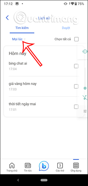 Nội dung duyệt web trên Bing AI