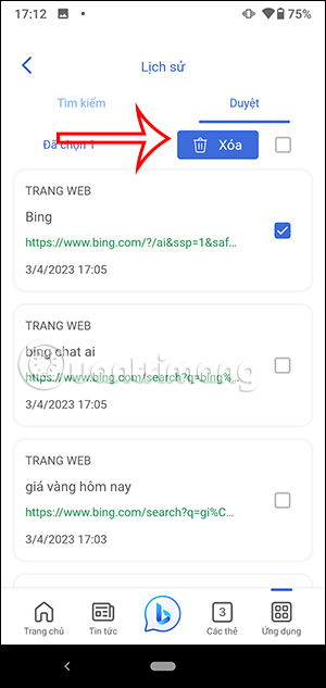 Xóa lịch sử duyệt web trên Bing AI