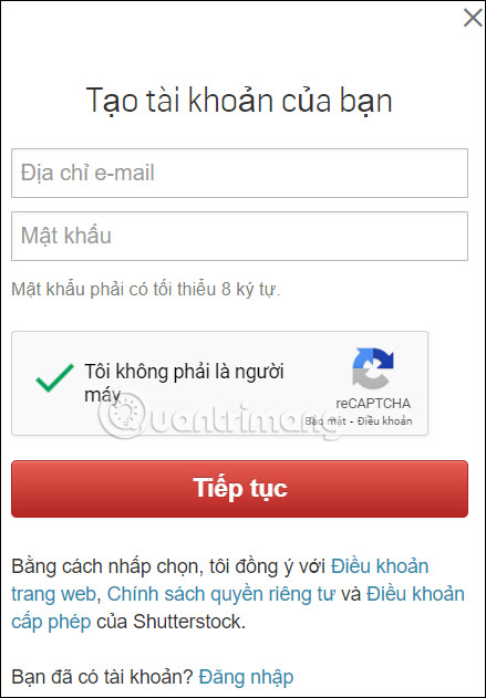 Thông tin tài khoản Shutterstock
