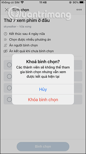 Khóa bình chọn nhóm chat Zalo 