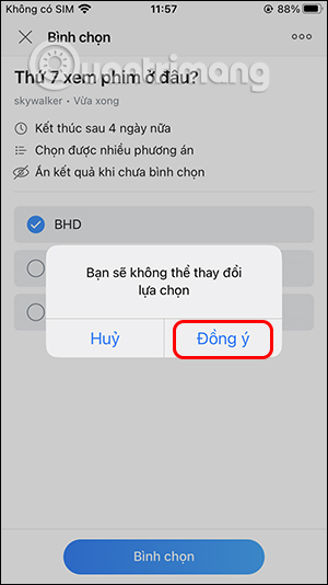 Gửi bình chọn nhóm Zalo