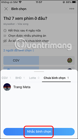 Nhắc bình chọn nhóm Zalo 