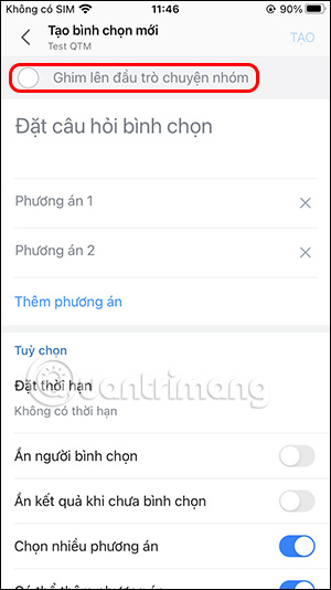 Nhập tên cuộc thi bình chọn Zalo 