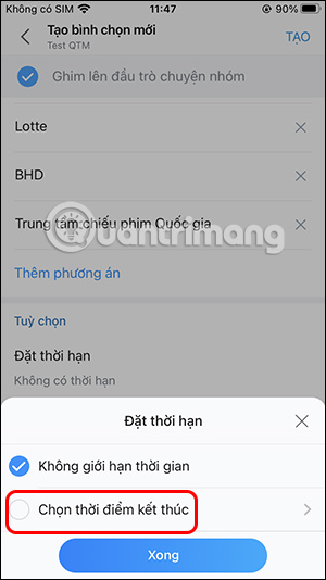 Thiết lập thời gian bình chọn 