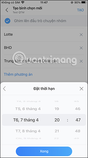 Thiết lập thời gian kết thúc bình chọn 