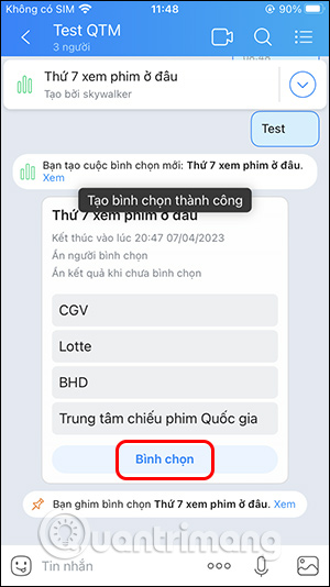 Bảng bình chọn nhóm Zalo 