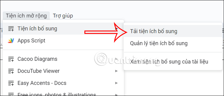 Tải tiện ích trong Google Docs
