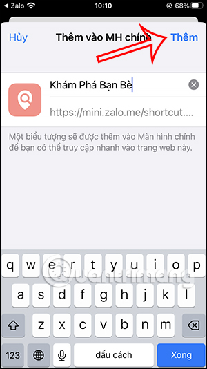 Thêm phím tắt Khám phá bạn bè Zalo 
