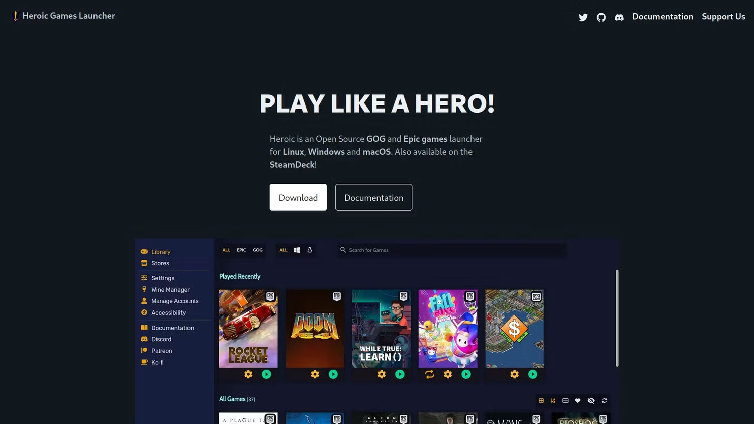 Trang web Heroic Games Launcher