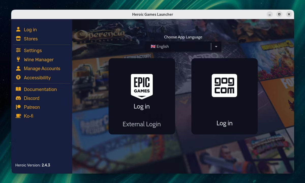 Cửa sổ chính của Heroic Games Launcher nhắc đăng nhập tài khoản