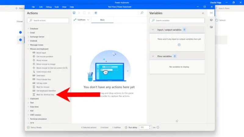 Select a task from the left panel in the Power Automate app