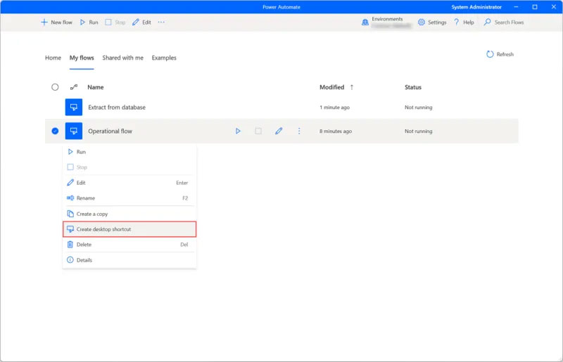 Saving a new Flow in the Power Automate app.