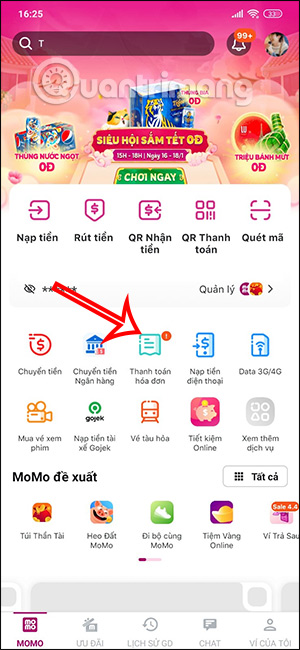 Thanh toán hóa đơn trên MoMo