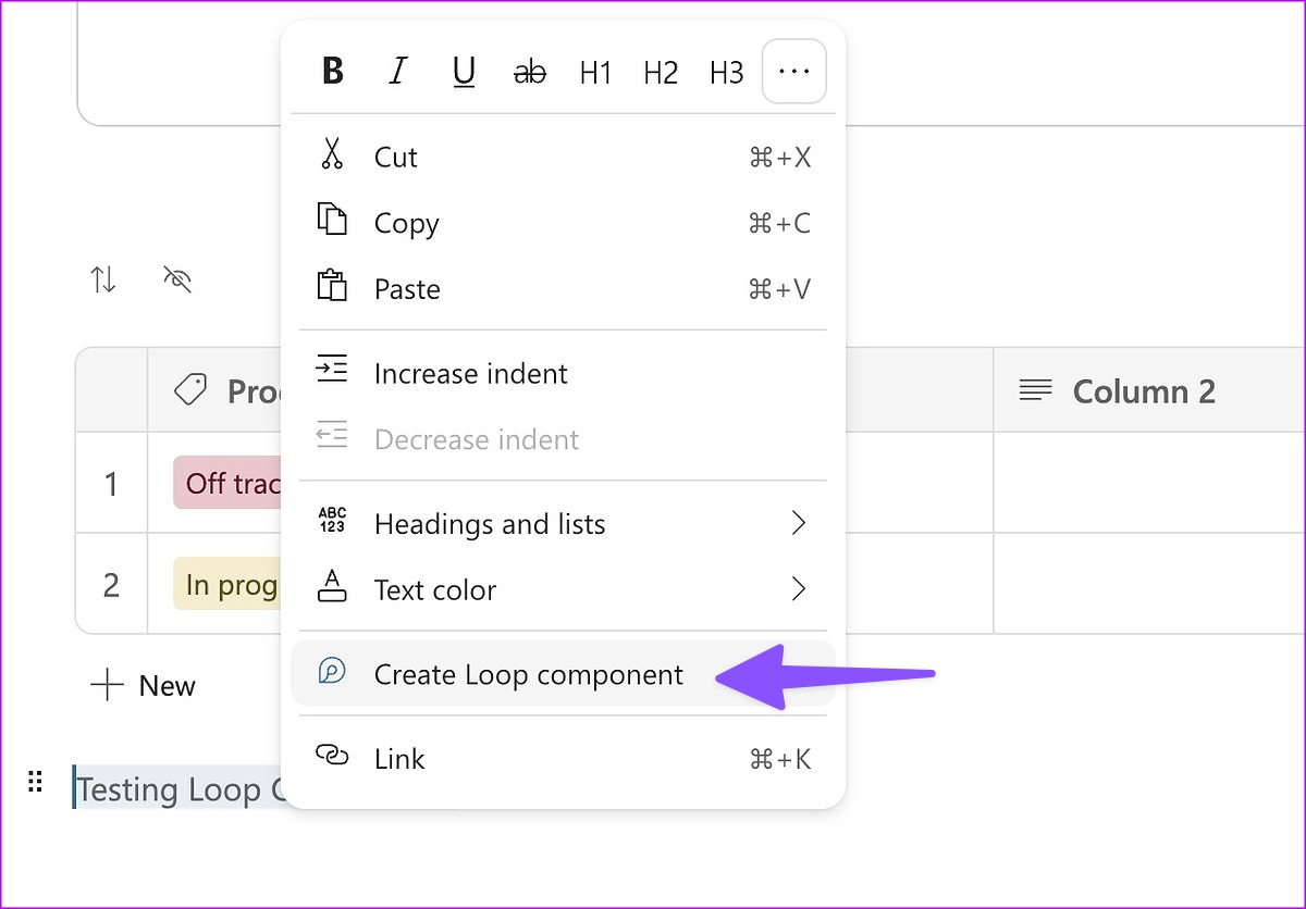 Chọn Create Loop component
