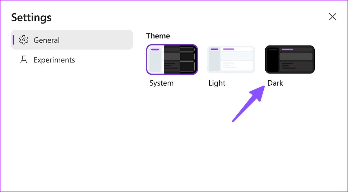 Chọn Dark theme